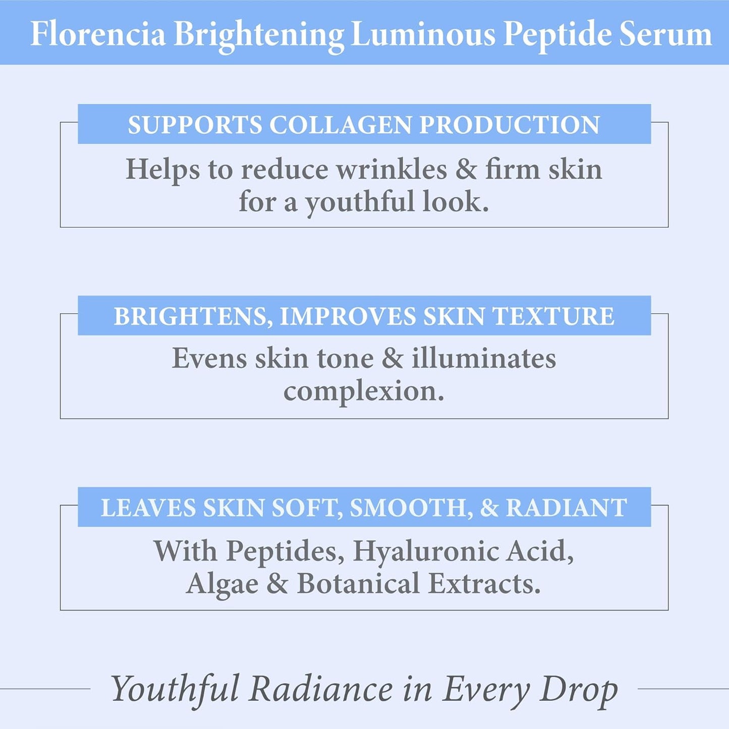 Florencia Brightening Luminous Peptide Serum - Age-Defying Face Serum with Peptides, Sodium Hyaluronate & Organic Botanicals – Helps to Reduce Wrinkles, Illuminate Complexion, 1 Oz-GlimoraGlow