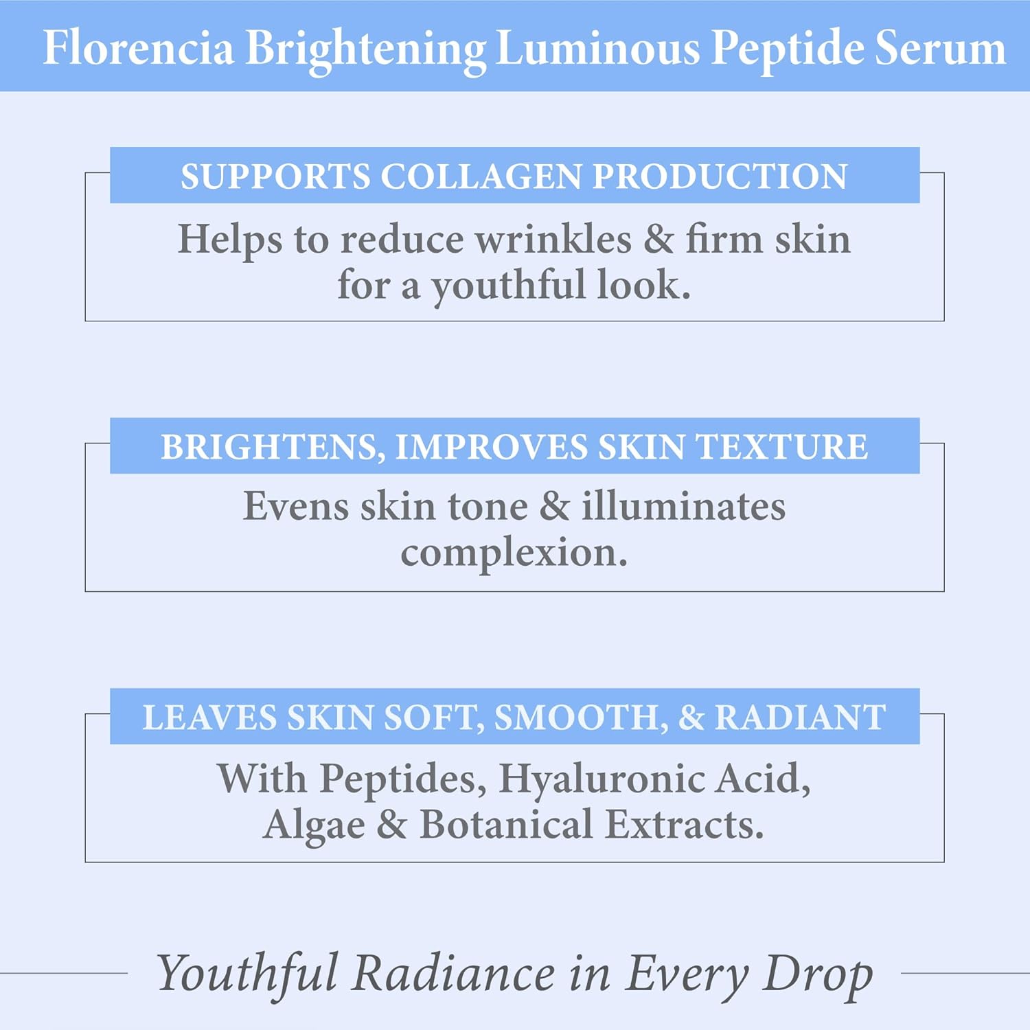 Florencia Brightening Luminous Peptide Serum - Age-Defying Face Serum with Peptides, Sodium Hyaluronate & Organic Botanicals – Helps to Reduce Wrinkles, Illuminate Complexion, 1 Oz-GlimoraGlow