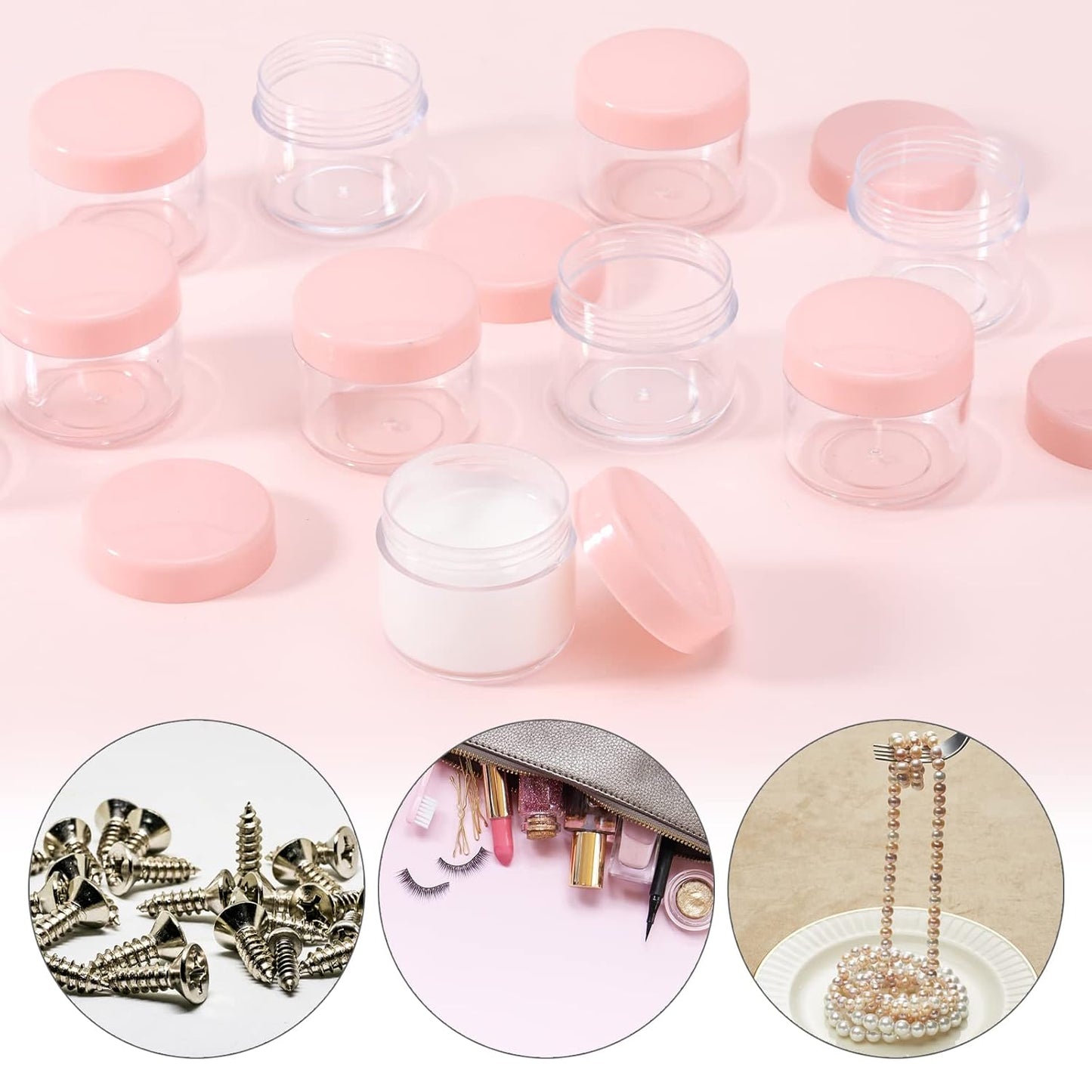 100 Count 20g Sample Containers with Lids，Refillable Cosmetic Containers Small Plastic Jars Lip Scrub Container - Pink-GlimoraGlow
