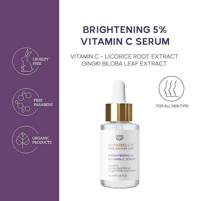 Vitamin C Facial Serum | Daily Antioxidant Support with Niacinamide, Licorice Root & Ginkgo Biloba | Hydrating & Nourishing Formula 30ml-GlimoraGlow