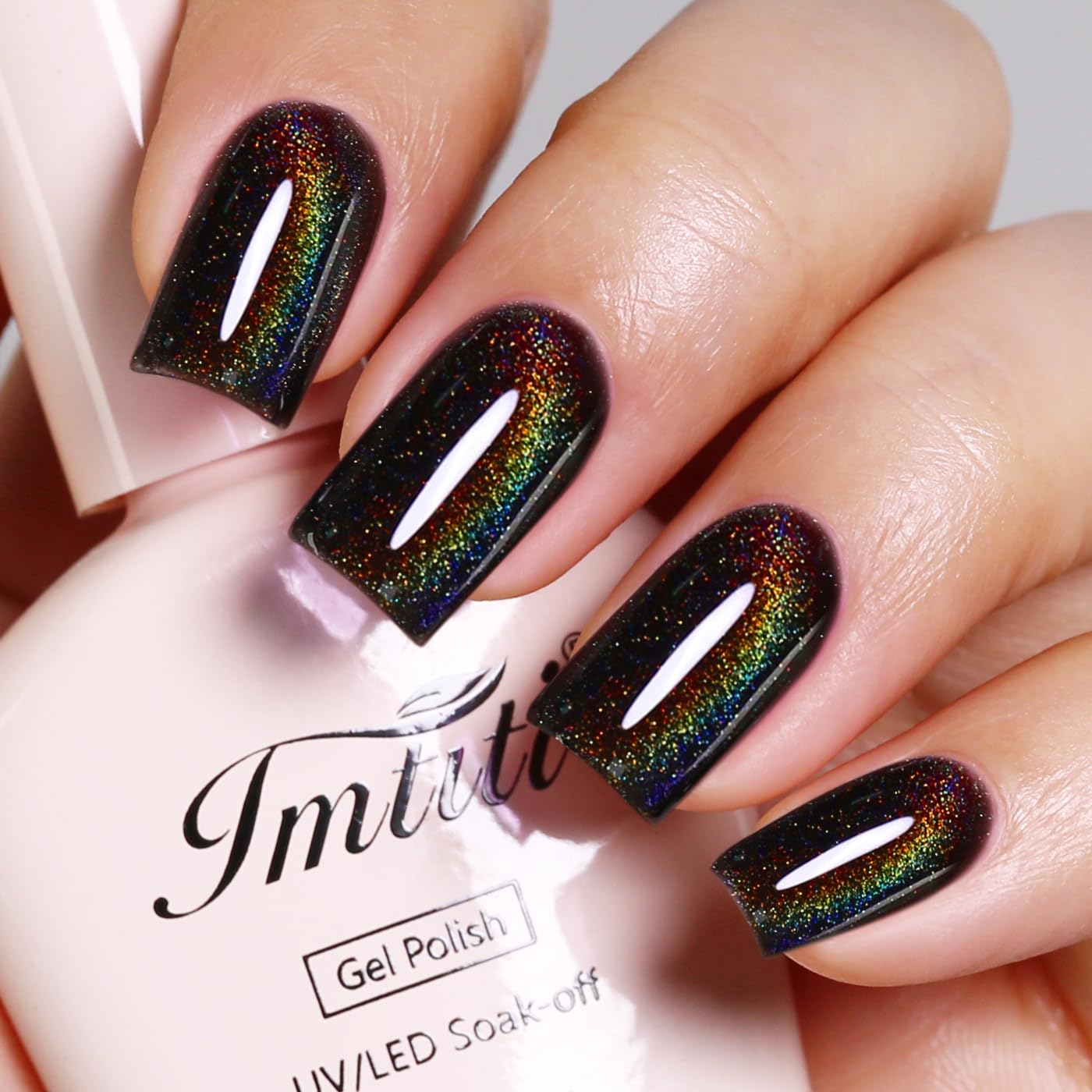 Imtiti Cat Eye Gel Nail Polish, Black Rainbow Holographic Magnetic Gel Polish With Magnet Glittery Iridescent Galaxy Nail Gel Polish Spring Summer Gel Polish Kit Soak Off UV Led 10ML-GlimoraGlow