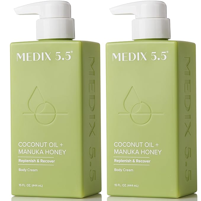 MEDIX 5.5 Coconut Oil Lotion W/ Manuka Honey Cream Skin Care Face Moisturizer & Body Cream | Firming Coconut Oil For Skin Minimizes Look Of Dry Skin, Cellulite, Stretch Marks, & Wrinkles, 2-Pack-GlimoraGlow