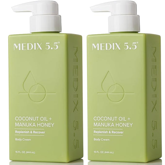 MEDIX 5.5 Coconut Oil Lotion W/ Manuka Honey Cream Skin Care Face Moisturizer & Body Cream | Firming Coconut Oil For Skin Minimizes Look Of Dry Skin, Cellulite, Stretch Marks, & Wrinkles, 2-Pack-GlimoraGlow