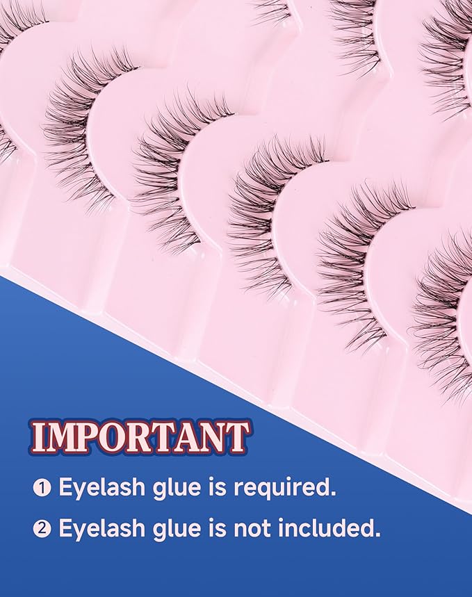 Lashes Natural CLear Band Wispy False Eyelashes Natural Look Flared Strip Eyelash False Eye Lash Soft 7 Pairs Everyday SF-04-GlimoraGlow