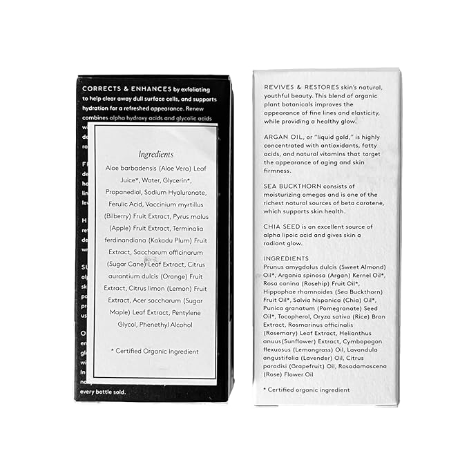 Naked & Thriving The Night Set | Renew Resurfacing Night Serum (30 mL) + Rejuvenate Restorative Face Oil (35 mL) with Hyaluronic Acid, Argan & Sea Buckthorn Oils and Fruit AHAs (Set of 2)-GlimoraGlow