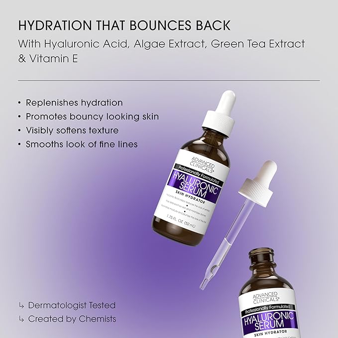 Advanced Clinicals Hyaluronic Acid Serum For Face | Moisturizing Facial Skin Care Products | Hydrating Serum For Face Helps Improve Look Of Wrinkles, Fine Lines, & Uneven Dry Skin Texture, 1.75 Fl Oz-GlimoraGlow