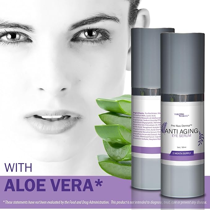 Pro Nuu Derma Serum - 2 Month Supply Anti Aging Serum - Our Best Eye Serum - Improve Dark Circles & Wrinkles with Anti Aging Vitamin C Anti Wrinkle Serum - Anti Aging Eye Serum to Aid Skin Stem Cells-GlimoraGlow