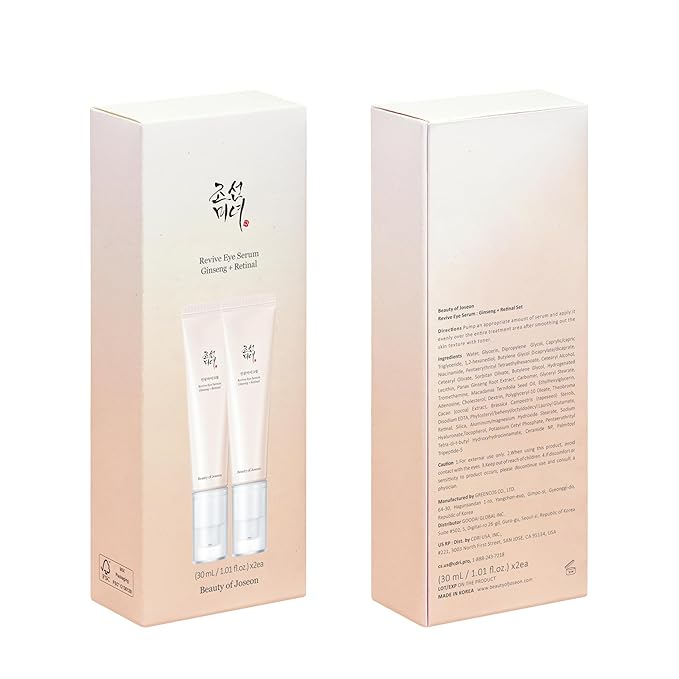 Beauty of Joseon Revive Eye Serum with Retinal Niacinamide Peptide for Face Under Eyes Wrinkles Dark Circles Moisturizer Cream Korean Skincare 30ml, 1 fl.oz * 2pack-GlimoraGlow