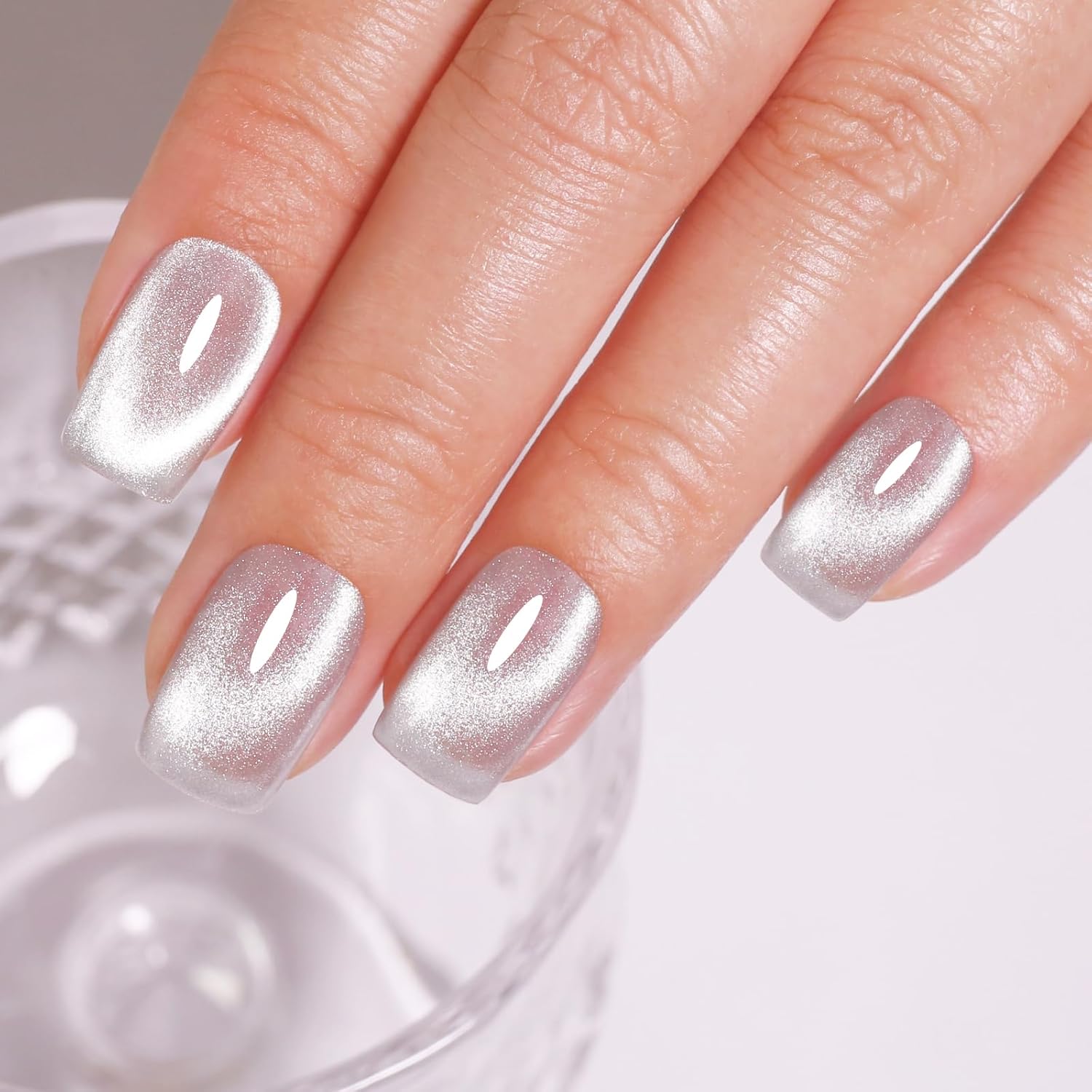 Imtiti Cat Eye Gel Nail Polish, Sliver Holographic Magnetic Crystal Nail Gel Polish With Magnet Glittery Galaxy Spring Summer Kit Soak Off UV Led 10ML-GlimoraGlow