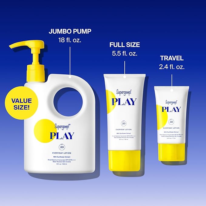 Supergoop! PLAY Everyday Lotion SPF 50 - Broad Spectrum Body & Face Sunscreen - Great for Active Days - Fast Absorbing, Water & Sweat Resistant - 18 fl oz - 2 Pack-GlimoraGlow