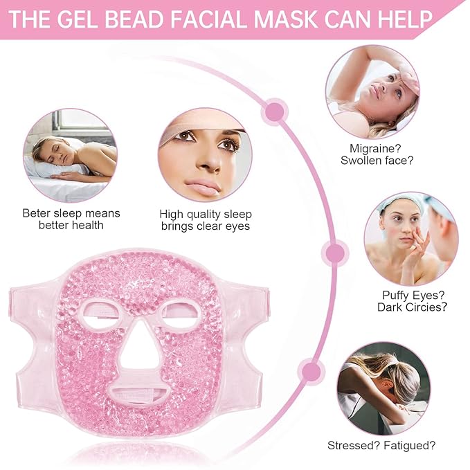 Ice Face Mask Reusable and Cold Gel Eye Mask for Puffiness/Dark Circles/Eye Bags/Dry Eyes/Headaches/Migraines/Stress Relief,Ice Pack for Eyes & Face (Pink)-GlimoraGlow