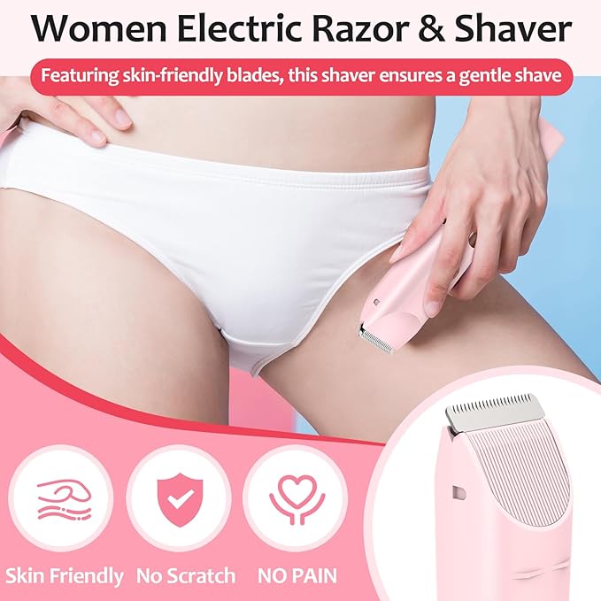 2025 Upgraded Bikini Trimmer for Women - 2 in 1 Dermave Bikini Shaver with LED Display, Dual Head Cordless Electric Shaver, IPX7 Waterproof Wet/Dry Body Hair Trimmer for Face, Body & Intimate Areas-GlimoraGlow