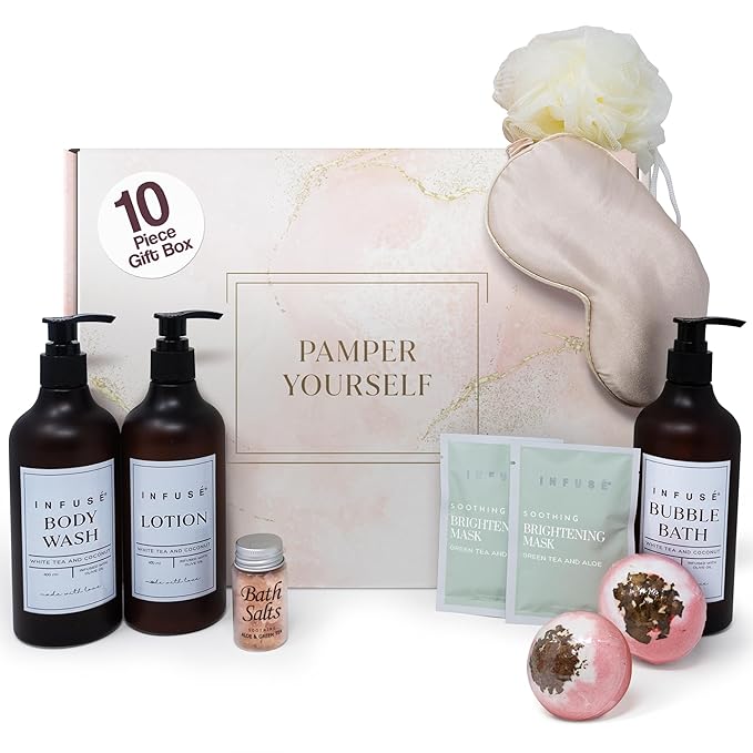 10-Piece Spa Gift Box for Women | Self-Care Set with Eye Mask, Loofa,Bath Bombs,Face Masks,Bubble Bath, Lotion, Body Wash & Bath Salt | Gift for Mom, Grandma, Wife, Bridesmaid or Loved Ones-GlimoraGlow