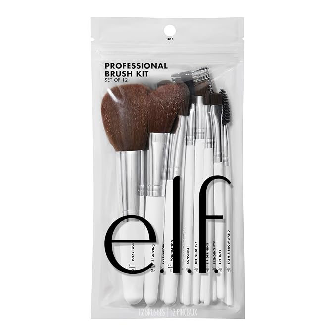 e.l.f. Professional Set of 12 Makeup Brushes, Pro-Worthy Makeup Brushes For A Flawless Full-Face Application, Vegan & Cruelty-Free-GlimoraGlow