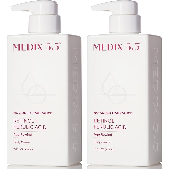 MEDIX Fragrance Free Retinol Body Lotion Crepey Skin Care Treatment | Anti Aging Body Lotion & Face Moisturizer | Firming Retinol Cream For Face Targets Loose Crepe Skin, Wrinkles, & Fine Lines, 2PC-GlimoraGlow