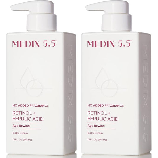 MEDIX Fragrance Free Retinol Body Lotion Crepey Skin Care Treatment | Anti Aging Body Lotion & Face Moisturizer | Firming Retinol Cream For Face Targets Loose Crepe Skin, Wrinkles, & Fine Lines, 2PC-GlimoraGlow