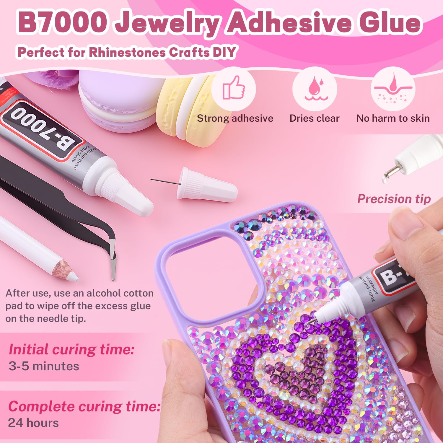 20000Pcs Purple Rhinestones for Bedazzling with 1Pcs B7000 Jewelry Glue, Resin Rhinestones for Crafting Crafts DIY, Bedazzler Kit Gems for Clothing Shoes Tumblers Nail Art Assorted Size 3/4/5/6mm-GlimoraGlow