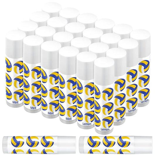 24 Pcs Volleyball Lip Balm Volleyball Team Gifts Volleyball Party Favors Volleyball Lip Balm Gift for Volleyball Team Volleyball Party Guest Supplies (Blue,white,yellow)-GlimoraGlow