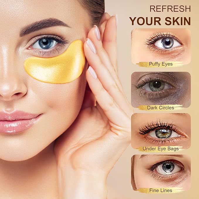 10Pairs 20Pcs 24K Gold Under Eye Patches, Collagen Eye Masks for Dark Circles and Puffiness, Reduce Wrinkles and Puffy Eyes, Refresh Your Skin, Women Skincare Eye Treatment Products-GlimoraGlow