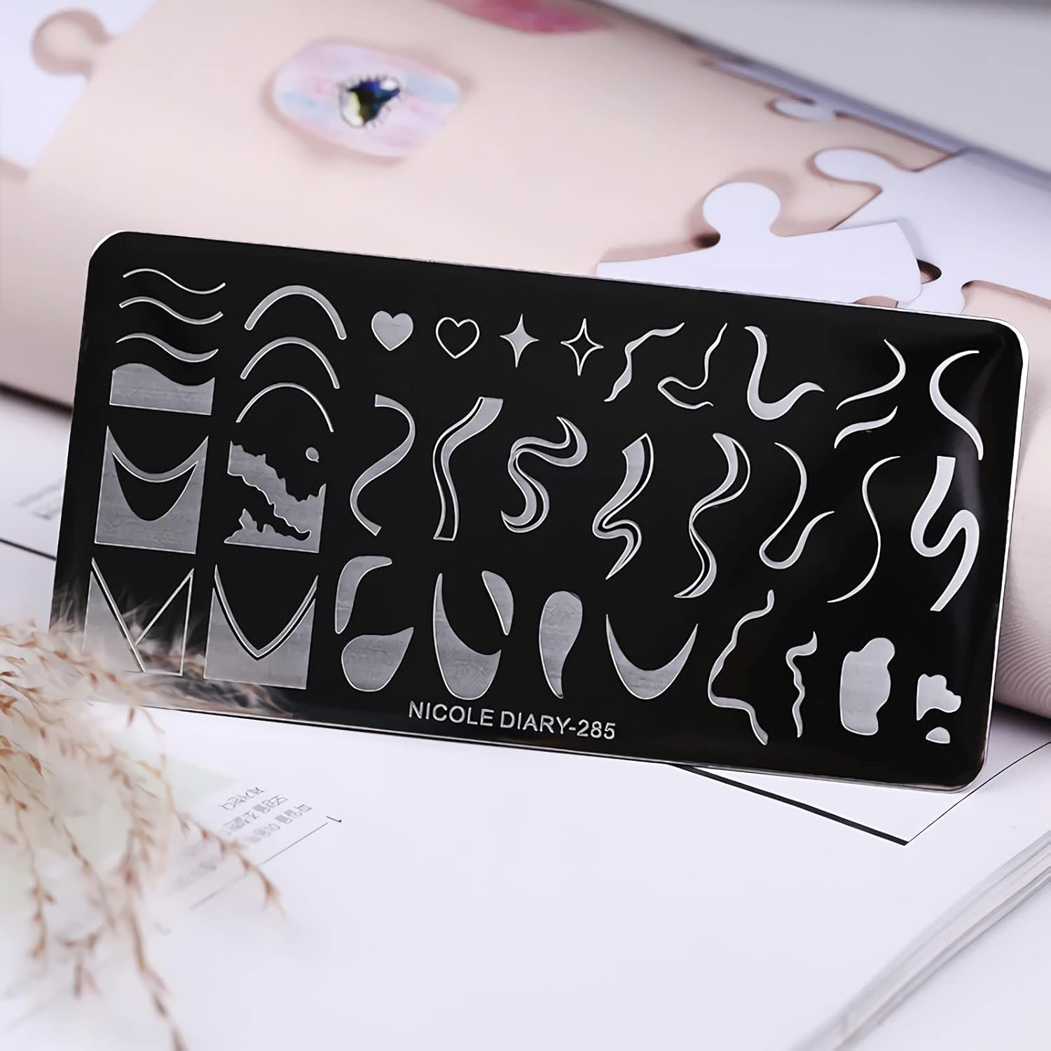 1 Pcs French Nail Stamping Plates Wavy Striped Tip Nail Stamp Template Heart Nail Design Stencil-GlimoraGlow