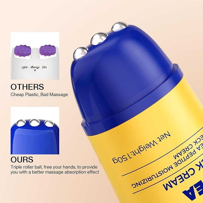 Z:SEA Neck Firming Cream with Roller - Anti-Aging Treatment, Hydrating & Tightening with Collagen, Vitamin C, Hyaluronic Acid, Reduces Wrinkles, Lifts & Firms Skin for Youthful Look, 5.29 fl oz-GlimoraGlow