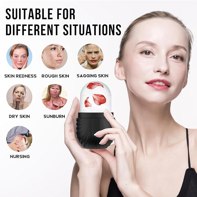 Ice Roller for Face and Eye, Reusable Silicone Ice Facial Roller Ice Holder, Face Ice Mold Skin Care, Ice Cube Roller for Shrink Pores Anti Wrinkle Reduce Puffiness, Black-GlimoraGlow