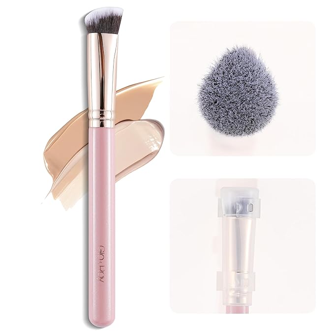 GLO&RAY Angled Concealer Brush with Cap – Flat Top Synthetic Makeup Brush for Under Eye, Spot Coverage, Travel Size Concealer Blending Tool for Liquid & Cream Application (Pink)-GlimoraGlow