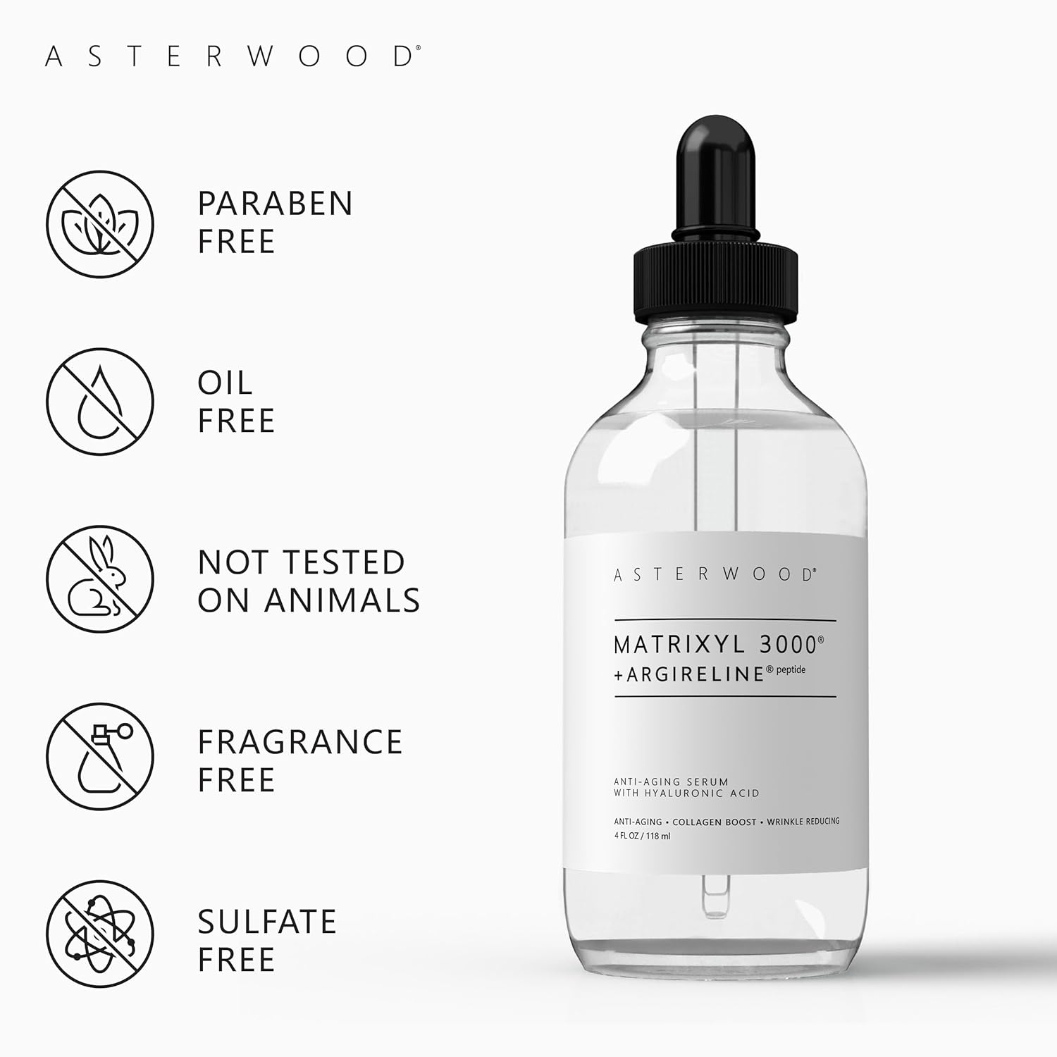 Asterwood Matrixyl 3000 + Argireline Serum with Hyaluronic Acid - Anti-Aging, Wrinkle Reducing, Collagen Boosting - Fragrance-Free - 4 Fl Oz-GlimoraGlow