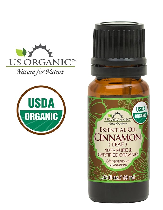 US Organic 100% Pure Cinnamon Leaf Essential Oil - USDA Certified Organic, Steam Distilled - W/Euro Dropper (More Size Variations Available) (10 ml / .33 fl oz)-GlimoraGlow