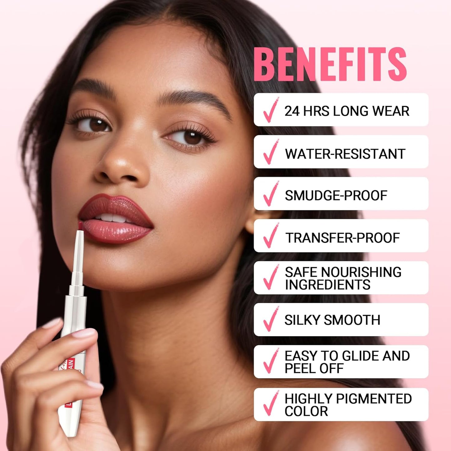 iMethod Lip Liner Stain - Lip Stain, 2-In-1 Dual-Ended Peel Off Lip Stain with Tweezer, Natural Long Lasting Peel Off Lip Liner, Easy to Use for All Skin Types, Stay All Day, Coffee-GlimoraGlow