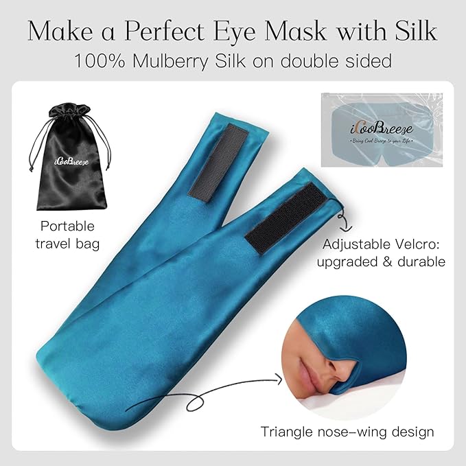 100% Natural Silk Eye Mask for Women Men, Soft Pressureless Cooling Blackout Eye Covers for Sleeping, Large Size Sleep Mask fits All Heads Adjustable, 1PC, Vivid Blue-GlimoraGlow