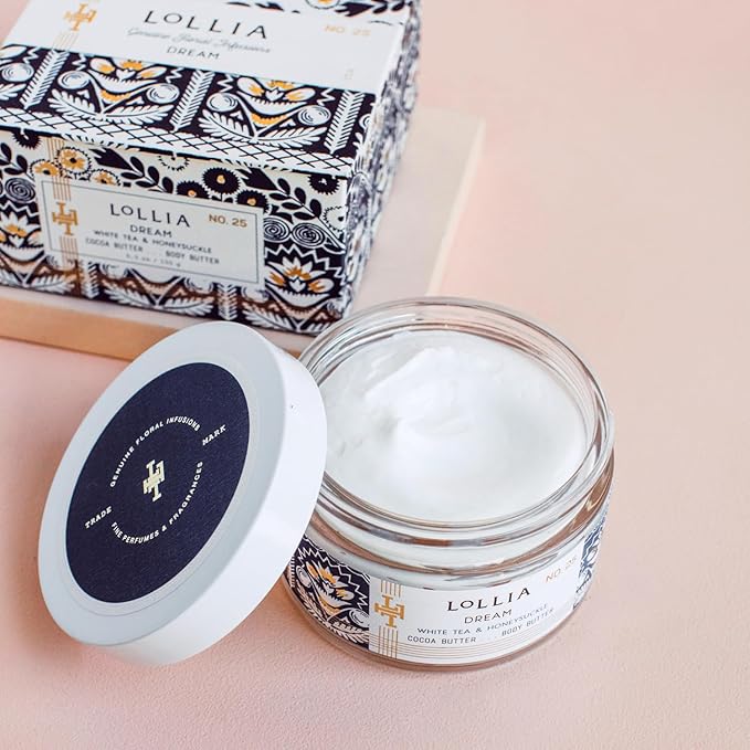 LOLLIA Dream Body Butter, 5.5 oz. - White Tea & Honeysuckle Fragrance - Shea Butter & Cocoa Butter, Body Lotion for Women, Hydrating & Smooth Body Moisturizer-GlimoraGlow