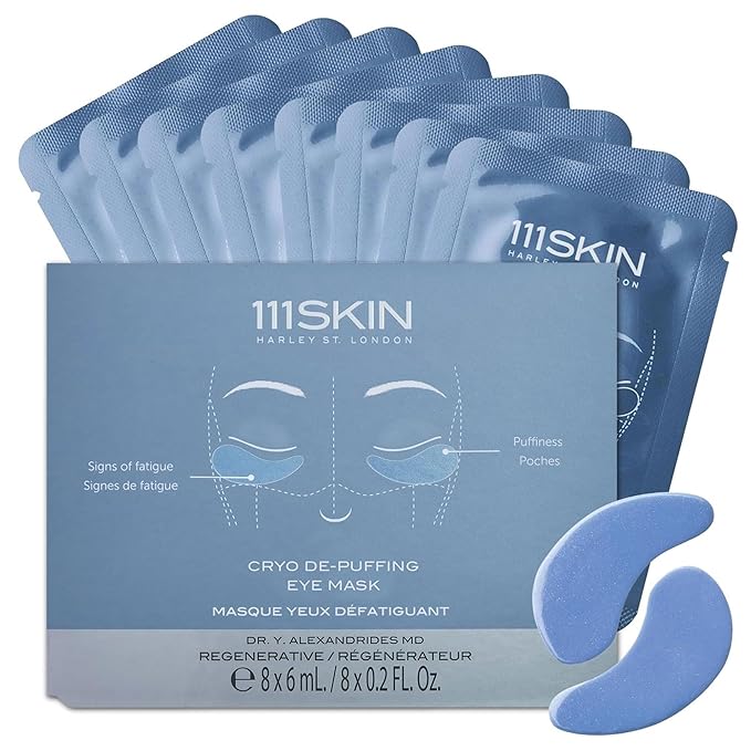 111SKIN Cryo De-Puffing Eye Mask, Hydrating Under Eye Patches for Puffy Eyes & Dark Circles with Seaweed Extract, Vit E & Peptide Complex, Nourishing Formula for Fine Lines & Puffiness, 8 Pairs, Blue-GlimoraGlow