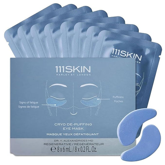 111SKIN Cryo De-Puffing Eye Mask, Hydrating Under Eye Patches for Puffy Eyes & Dark Circles with Seaweed Extract, Vit E & Peptide Complex, Nourishing Formula for Fine Lines & Puffiness, 8 Pairs, Blue-GlimoraGlow