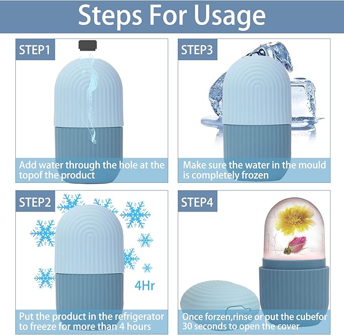 XHJRI Ice Face Roller Massager,Ice Cube Roller for Face, Eyes and Neck Naturally Conditioning and Skin Care,De-Puff Eye Bags,Reduce Migraine Pain,Reusable Massage Silicone Ice Mold (Blue)-GlimoraGlow