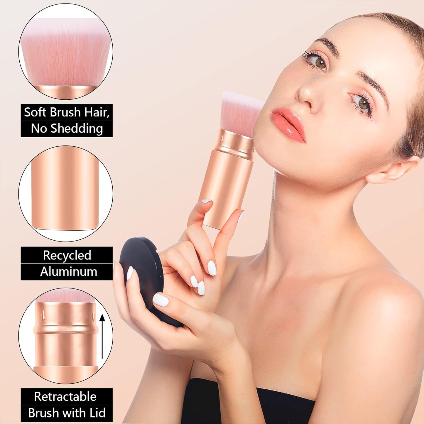 Falliny Retractable Makeup Brushes, Travel Kabuki Powder Foundation Brush, Portable Face Liquid Foundation Sunscreen Brush with Cover for Blending Liquid, Bronzer,Cream or Flawless Powder Cosmetics-GlimoraGlow