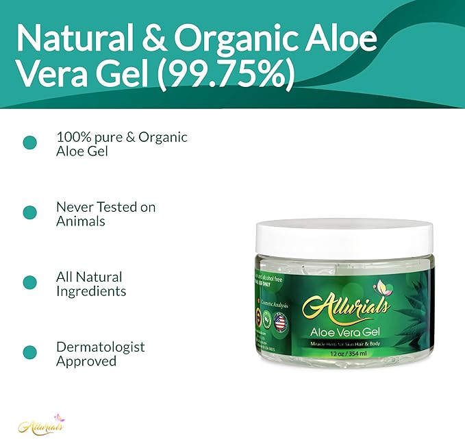 100% Pure & Organic Aloe Vera Gel, Clinically tested & Dermatologist approved, Hydrates & Heals Dry & Damaged Skin & Hair- 12 Oz-GlimoraGlow