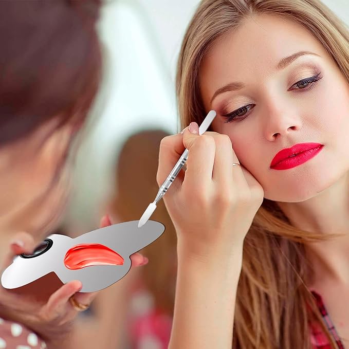 2 Pcs Stainless Makeup Mixing Palette,Tool for Mixing Foundation Nail-Art,Palette with A Stick,Storage Bag,Beauty Salon Color Cream Mixing Palette,Makeup Artist,Makeup Enthusiast (Butterfly Shaped)-GlimoraGlow