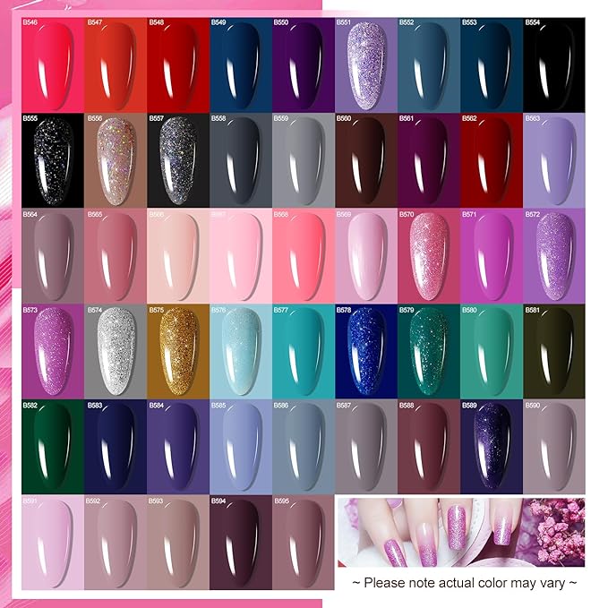 JODSONE 100 PCS Gel Nail Polish Starter Kit with U V Light 95 Colors Macarons Combined with Dark Colors Nail Gel No Wipe Base Coat Top Matte Coat Long Lasting Shine-GlimoraGlow