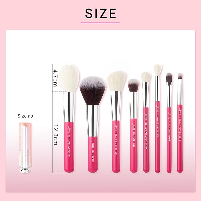 Jessup Brand 25pcs Professional Makeup Brush Set Beauty Cosmetic Foundation Powder Blusher Eye Shadow Blending Concealer Highlight Natural-Synthetic Hair Brushes Set (Rose Carmine/Silver)-GlimoraGlow
