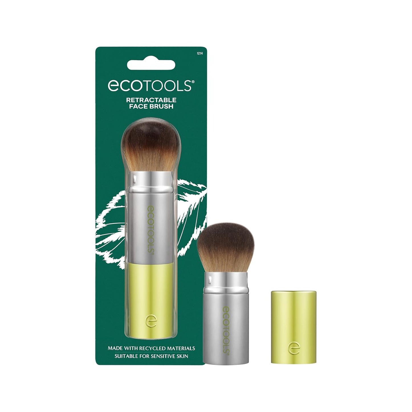EcoTools Retractable Face Makeup Brush, Kabuki Brush for Foundation, Blush, Bronzer, & Powder, Travel Friendly & Perfect for On The Go, Eco Friendly, Synthetic & Cruelty Free Bristles, 1 Count-GlimoraGlow