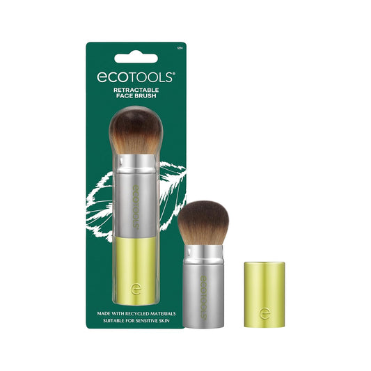 EcoTools Retractable Face Makeup Brush, Kabuki Brush for Foundation, Blush, Bronzer, & Powder, Travel Friendly & Perfect for On The Go, Eco Friendly, Synthetic & Cruelty Free Bristles, 1 Count-GlimoraGlow