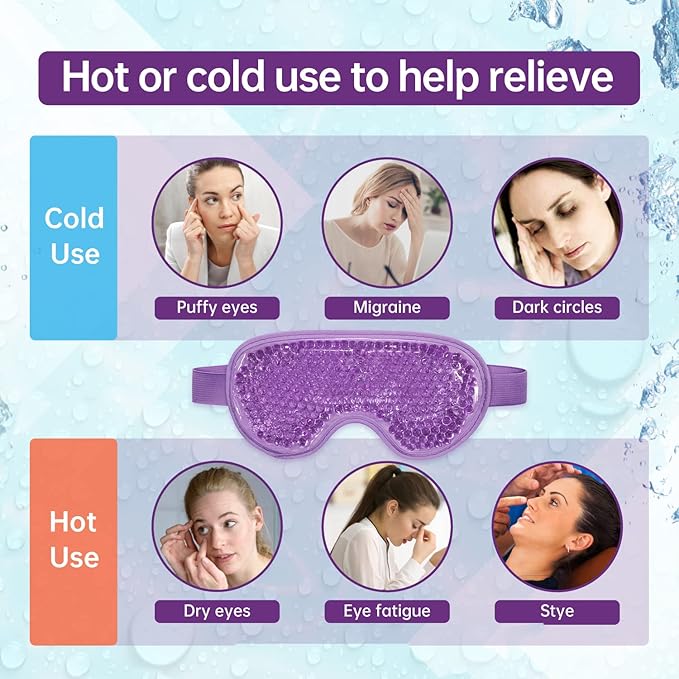 Ice Face Mask Reusable and Cold Gel Eye Mask for Puffiness/Dark Circles/Eye Bags/Dry Eyes/Headaches/Migraines/Stress Relief, Ice Pack for Eyes & Face (Purple)-GlimoraGlow