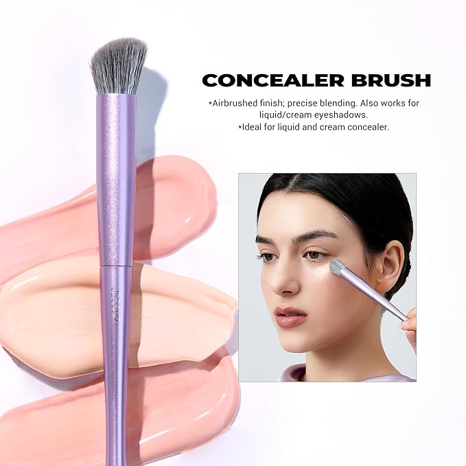 Jessup Face Makeup Brush Set 3 pcs, Ultra-Soft Dense Makeup Brushes for Foundation Contour Powder and Blush, Premium Synthetic Fiber, Luxury Purple T513-GlimoraGlow