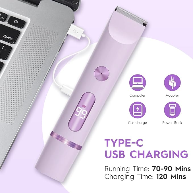 2025 Upgraded Dermave Bikini Shaver - 2 in 1 Bikini Trimmer for Women with LCD Display, Dual Head Cordless Electric Shaver, IPX7 Waterproof Wet/Dry Body Hair Trimmer for Face,Purple-GlimoraGlow