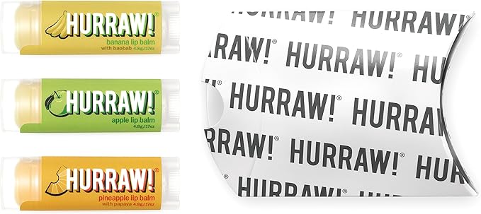 Hurraw! Banana, Apple, Pineapple Lip Balms, 3 Pack Bundle: Organic, Certified Vegan, Cruelty and Gluten Free. Non-GMO, 100% Natural. Bee, Shea, Soy & Palm Free. Made in USA-GlimoraGlow