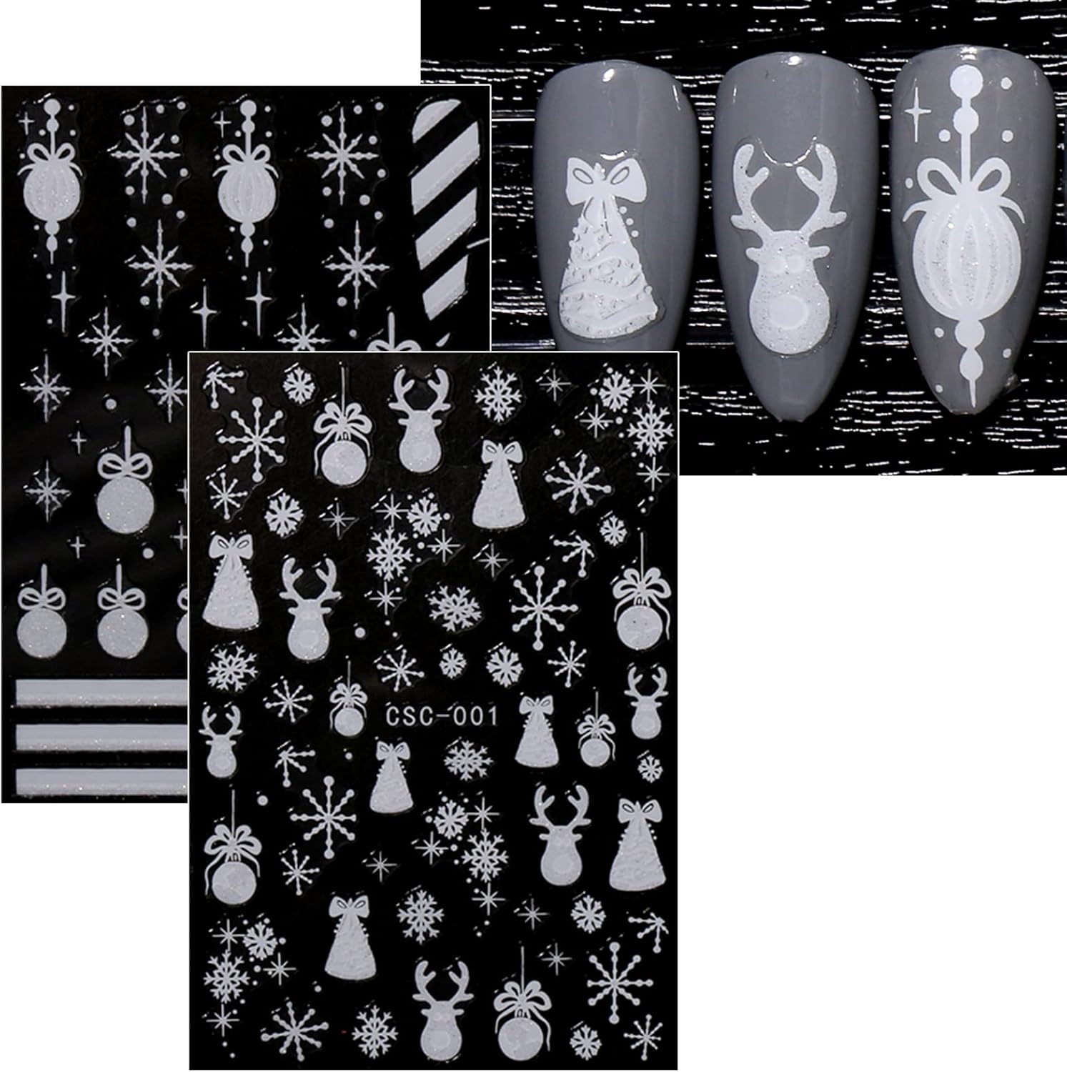 JMEOWIO 8 Sheets Christmas Glitter Nail Art Stickers Decals Self-Adhesive Cute Snowflake Winter Holiday White Nail Supplies Nail Art Design Decoration Accessories-GlimoraGlow