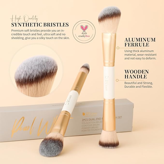 DUcare Makeup Brushes Duo End Foundation Contour Powder and Buffer Brush Bronzer Double Makeup Brush Set 2Pcs white-GlimoraGlow