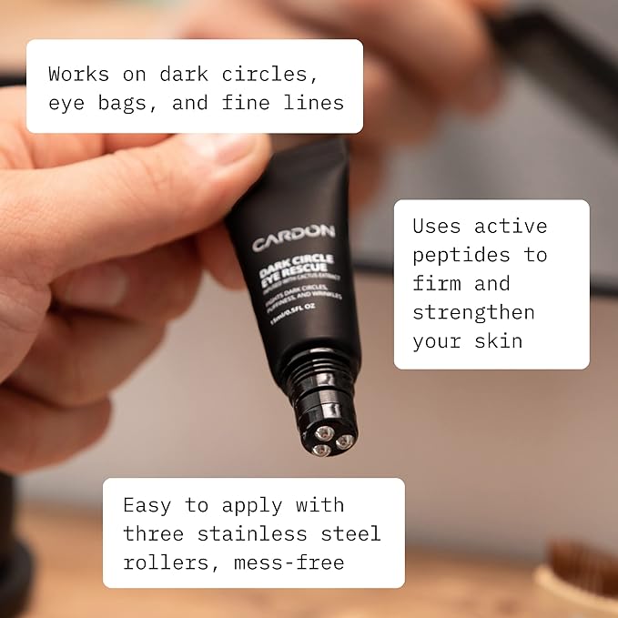 Cardon | Dark Circle Rescue for Men and Women | Under Eye Roller Eye Stick Massager for Puffy Eyes, Dark Circles, Bags, Wrinkles | Made with Peptides, Niacinamide, Hyaluronic Acid-GlimoraGlow