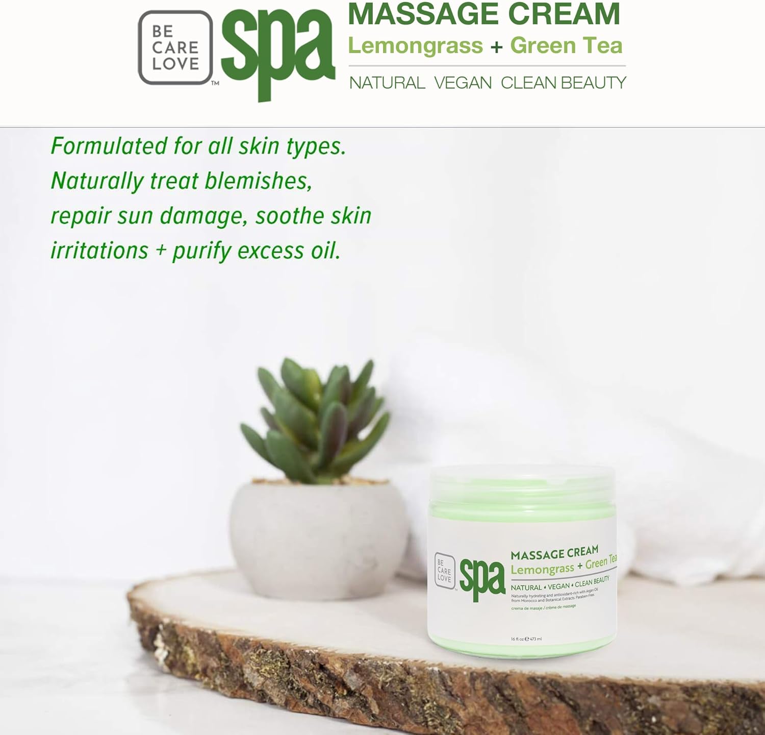 BCL SPA Massage Cream organic Lemongrass + Green Tea body lotion with shea butter, aloe vera, peppermint, argan and jojoba oils body cream to soothe, calm & revitalize the skin. Home/Pro use 16 fl oz-GlimoraGlow